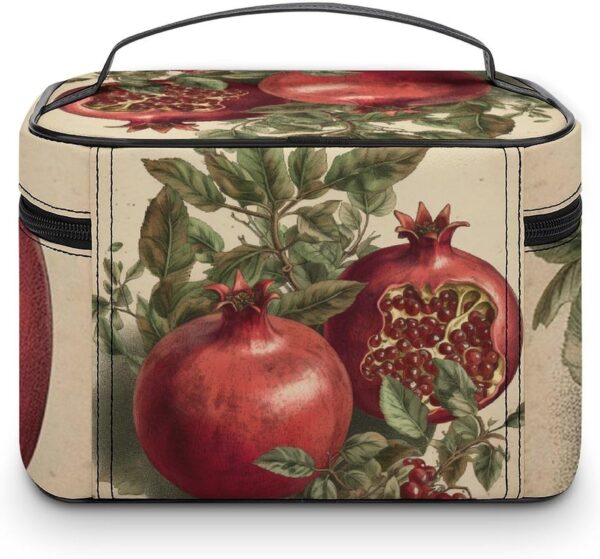 Berries of Pomegranate Makeup Bag, Cosmetic Organizer Case Large Portable Capacity Make Up Bags Women Travel Toiletry Bags with Handle And Divider