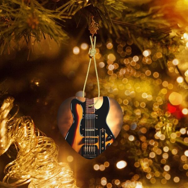 Christmas Ceramic Heart Pendant Decoration for Tree Hanging in Festive Season Instrumental Guitar Prints