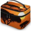 Sunset African Savanna Makeup Bag, Cosmetic Organizer Case Large Portable Capacity Make Up Bags Women Travel Toiletry Bags with Handle And Divider