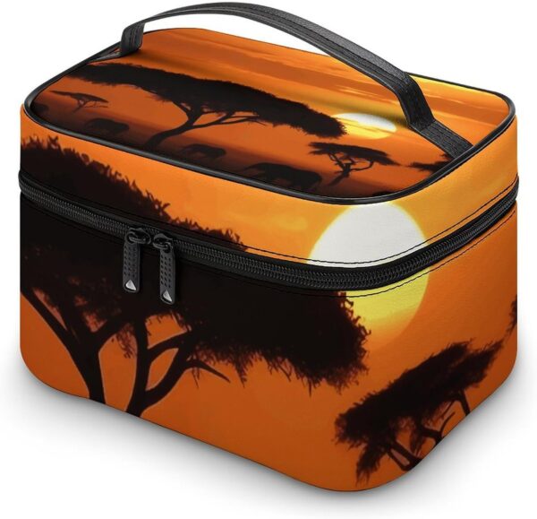 Sunset African Savanna Makeup Bag, Cosmetic Organizer Case Large Portable Capacity Make Up Bags Women Travel Toiletry Bags with Handle And Divider