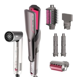 Shark FlexFusion Hair Straightener & Powerful Hair Dryer with Fusion Hair Brush, Ceramic Air Styler with Auto-Wrap Hair Curlers, Concentrator, & FrizzFighter, Ceramic Plates, Metallic Mist, HD651S