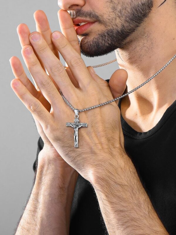 U7 Men Crucifix Cross Pendant with Chain Baptism Christian Jewelry Stainless Steel/18K Gold Antique Jesus Necklace, Gift Packed,Length 22"