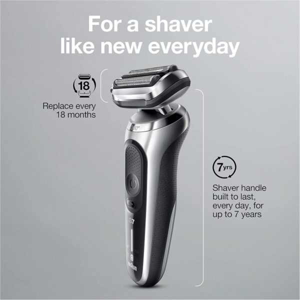 Braun Series 7 7032cs Flex Electric Razor for Men, Wet & Dry, Electric Razor, Rechargeable, Cordless Foil Shaver with Beard Trimmer and Charging Stand, Silver