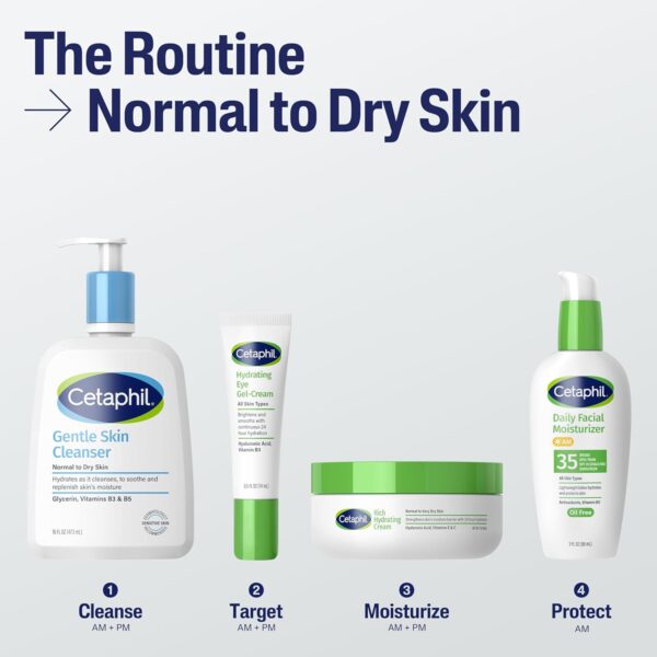 Cetaphil Hydrating Eye Gel-Cream, With Hyaluronic Acid, 0.5 Fl oz, Brightens and Smooths Under Eyes, 24 Hour Hydration for All Skin Types, (Packaging May Vary)