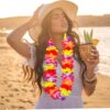 Flower Leis, 4pcs Hawaiian Leis Necklace, Colorful Flower Necklace, Hawaiian Decorations for Theme Party Favors, Garlands