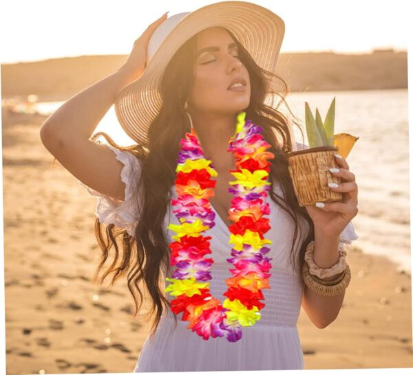 Flower Leis, 4pcs Hawaiian Leis Necklace, Colorful Flower Necklace, Hawaiian Decorations for Theme Party Favors, Garlands