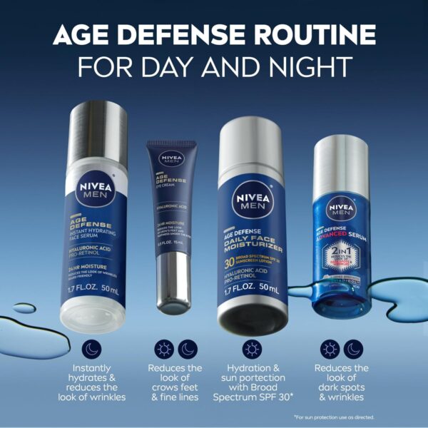 NIVEA Men Age Defense Eye Cream with Hyaluronic Acid, 24-Hour Hydrating Under Eye Cream for Men Helps Reduce Look of Crow’s Feet, Fine Lines and Dark Circles, 0.5 Fl Oz Tube