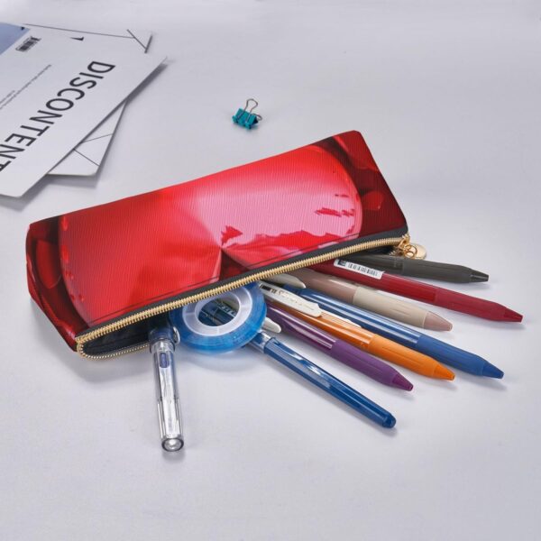 Hearts Love Makeup Bag Leather Pencil Case for Work Office Zippered Pen Pouch Aesthetic Pencil Storage Bag Portable Coin Pouch Purse for Travel