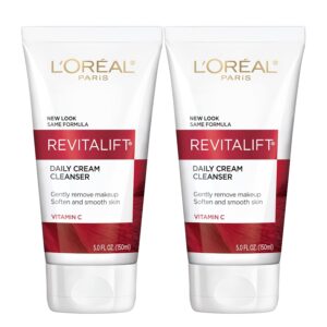 L'Oreal Paris Revitalift Daily Cream Cleanser, Gentle Makeup Remover Face Wash with Vitamin C 5 fl. oz (Pack of 2)