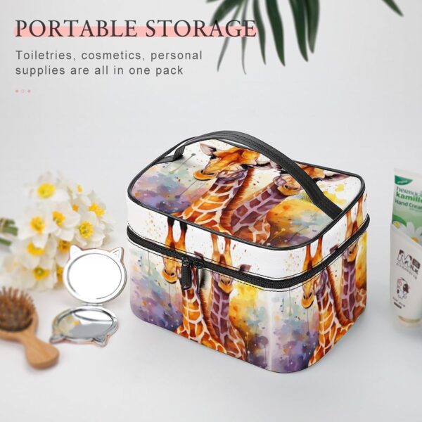 Watercolor Giraffes Makeup Bag, Cosmetic Organizer Case Large Portable Capacity Make Up Bags Women Travel Toiletry Bags with Handle And Divider