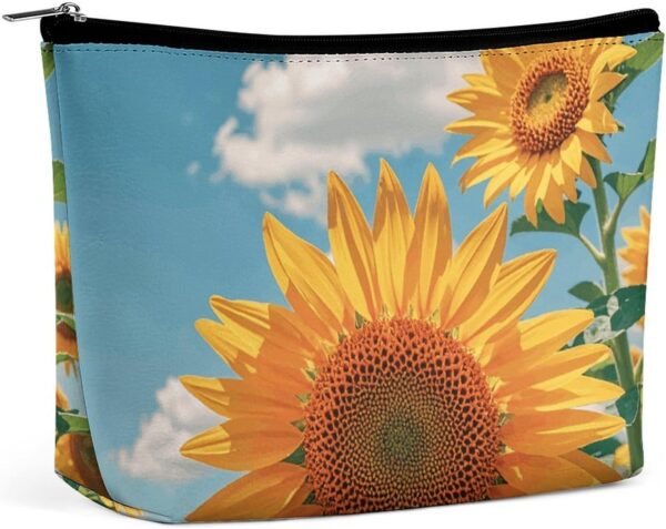 Goodlooking Hello Nice Sunshines Makeup Bag for Women Portable Travel Toiletry Pouch, PU Leather Cosmetic Bag with Zipper