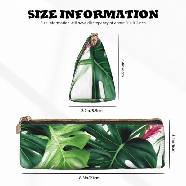 Tropical Leaves Makeup Bag Leather Pencil Case for Work Office Zippered Pen Pouch Aesthetic Pencil Storage Bag Portable Coin Pouch Purse for Travel