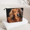 Linen Makeup Bag For Women, Waterproof Travel Cosmetic Organizer Lightweight Zipper Travel Toiletry Bag Organizer Long Haired Dachshund Makeup Brushes Storage Bag