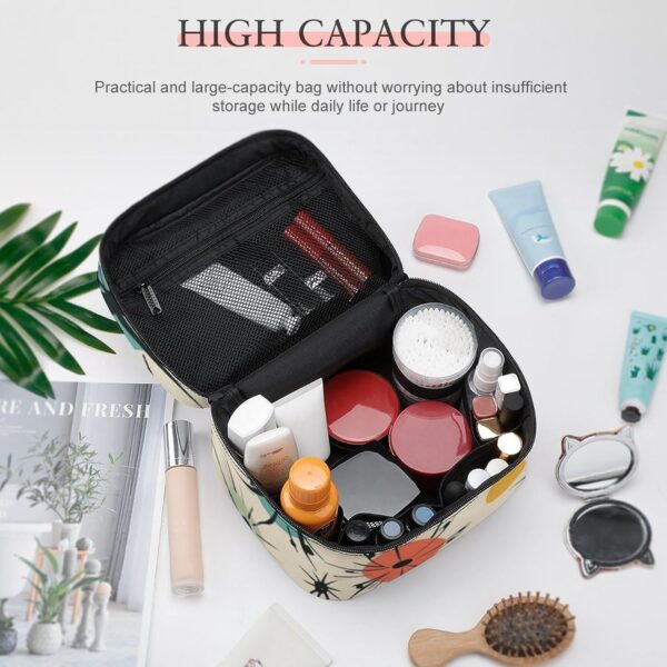 Atomic Stars Retro Pattern Makeup Bag, Cosmetic Organizer Case Large Portable Capacity Make Up Bags Women Travel Toiletry Bags with Handle And Divider