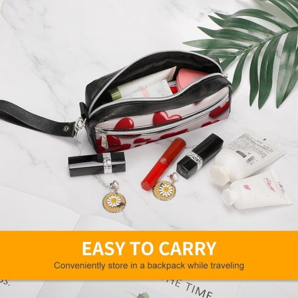 Red Hearts Pencil Case Large Capacity Leather Pencil Pouch with Zipper, Portable Small Makeup Bag, Office Supplies Organizer for Women Men