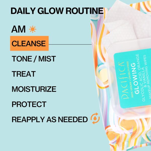 Pacifica Beauty | Glowing Makeup Remover Wipes | Gycolic Acid, Coconut Water, Aloe Infused | Daily Cleansing + Exfoliating | Clean Skin Care | Plant Fiber Facial Towelettes | 4 Count | Vegan
