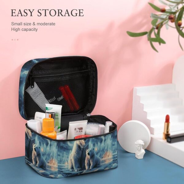 Two Polar Bears Makeup Bag, Cosmetic Organizer Case Large Portable Capacity Make Up Bags Women Travel Toiletry Bags with Handle And Divider