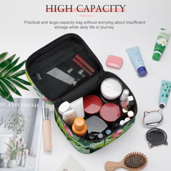 Beautiful Lotus Flowers Makeup Bag, Cosmetic Organizer Case Large Portable Capacity Make Up Bags Women Travel Toiletry Bags with Handle And Divider