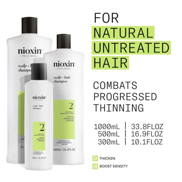 Nioxin System 2 Scalp + Hair Thickening Shampoo For Natural Hair with Progressed Thinning Boost Hair Density with Niacinamide & Biotin