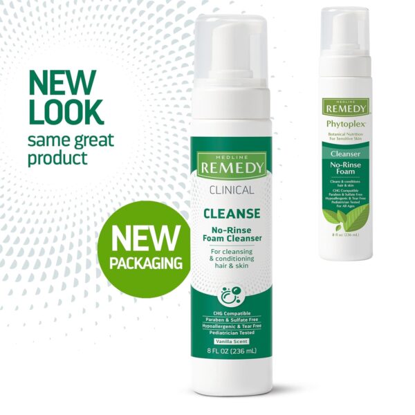 Medline Remedy Clinical No-Rinse Foam Cleanser, Vanilla Scent (8 fl oz), No Rinse Shampoo and Body Cleanser for Sensitive Skin, Hydrating, Paraben and Sulfate Free, For Face, Body, and Hair, All Ages