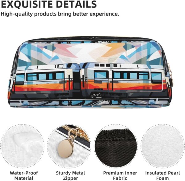 Monorail Train Pencil Pouch Large Capacity Pencil Case Leather Cosmetic Bag Office Desk Organizer Coin Pouch Portable Zipper Toiletry Bag for Travel Outdoor