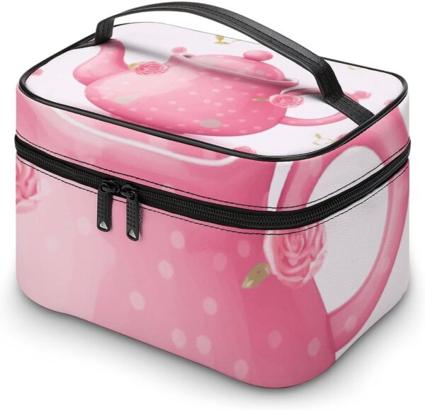 Teapot Makeup Bag, Cosmetic Organizer Case Large Portable Capacity Make Up Bags Women Travel Toiletry Bags with Handle And Divider