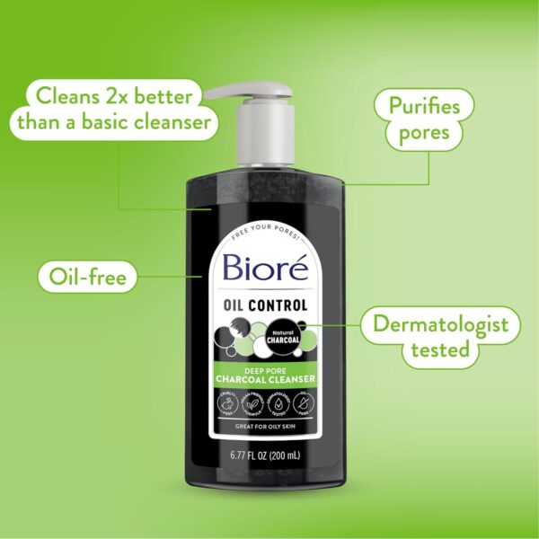 Biore Deep Pore Charcoal Face Wash, Daily Facial Cleanser for Dirt & Makeup Removal, for Oily Skin, 6.77 Oz