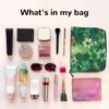 Linen Makeup Bag For Women, Waterproof Travel Cosmetic Organizer Lightweight Zipper Travel Toiletry Bag Organizer Abstract Seasonal Green Floral Makeup Brushes Storage Bag