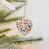 Christmas Ceramic Heart Pendant Decoration for Tree Hanging in Festive Season Cartoon Otomi Animals Prints
