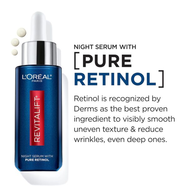 81T9LPBv2L._SL1500_.jpg L'Oreal Paris Revitalift 0.3% Pure Retinol Night Serum, Reduce Deep Wrinkles, Fragrance Free 1 oz + Moisturizer Sample