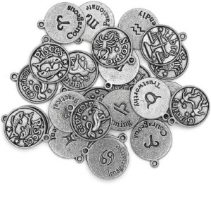 Cousin DIY Zodiac Charm Set for Jewelry Making, 24 Count, Silver