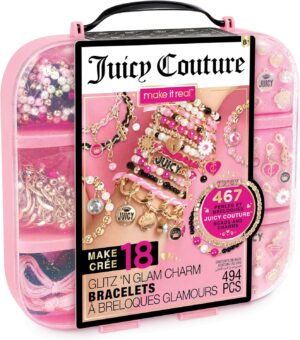 Make It Real Juicy Couture: Glitz ‘N Glam Charm Bracelets - 494pc DIY Kit, Design & Create 18 Cord & Ribbon Bracelets, Bead Jewelry, Storage Case, Girls & Kids 8+