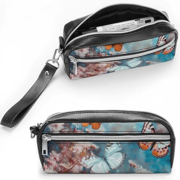 A Group of Butterflies Pencil Case Large Capacity Leather Pencil Pouch with Zipper, Portable Small Makeup Bag, Office Supplies Organizer for Women Men