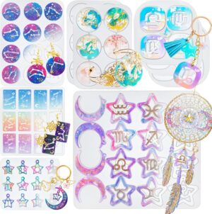 FUNSHOWCASE Zodiac Resin Molds Silicone Pack of 9 for Keychain Charms Necklace Pendant Earring Bracelet Jewelry Making