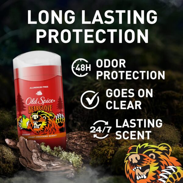 Old Spice Aluminum Free Deodorant for Men, 24/7 Odor Protection, 24/7 Freshness & Lasting Scent, Goes on Clear, Bearglove with Crisp Orchard Scent, 3.0 oz (Pack of 3)