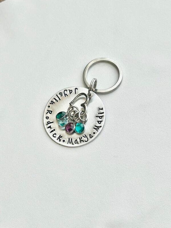 Handstamped Keychain Personalized Keychain Nana Keychain Grandma Keychain Birthstone Keychain Family Keychain Gift for Mom Mom Keychain