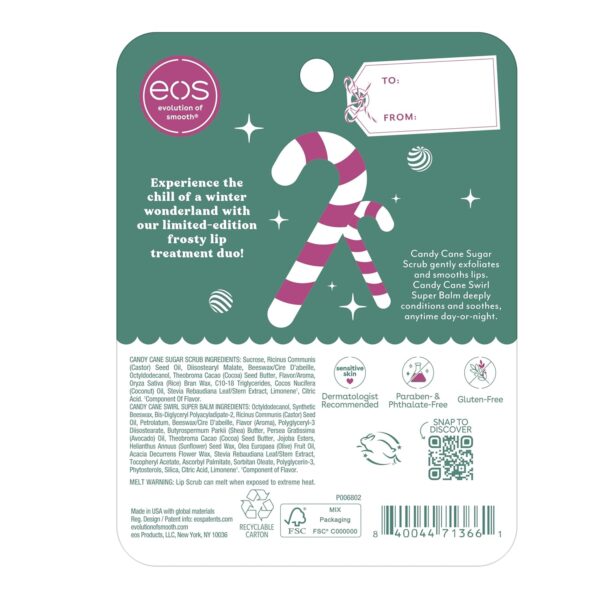 eos Holiday Lip Treatment Gift Set- Candy Cane Swirl Lip Scrub & 24H Moisture Super Balm, Limited-Edition Lip Care, Stocking Stuffers, 2-Pack