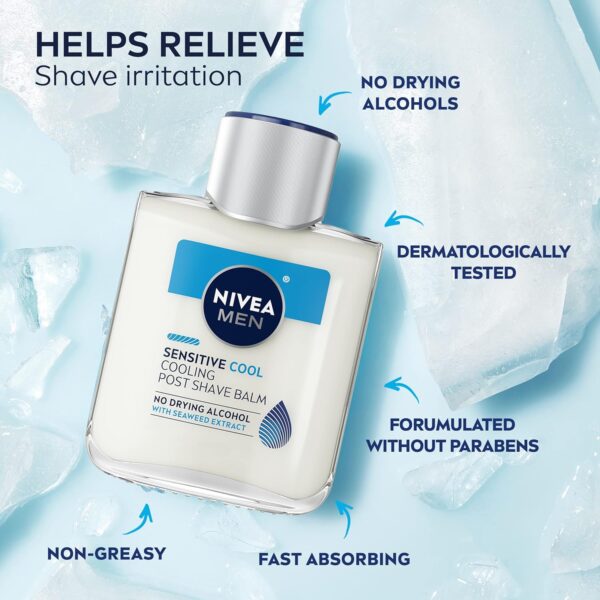 NIVEA MEN Sensitive Cooling Post Shave Balm with Vitamin E, Chamomile and Seaweed Extracts, 3 Pack of 3.3 Fl Oz Bottles
