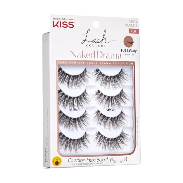 KISS Lash Couture Naked Drama Collection False Eyelashes Multipack 01 with Cushion Flexi Band, Style 'Ruffle', Full & Fluffy Volume, 4 Pairs Fake Eyelashes