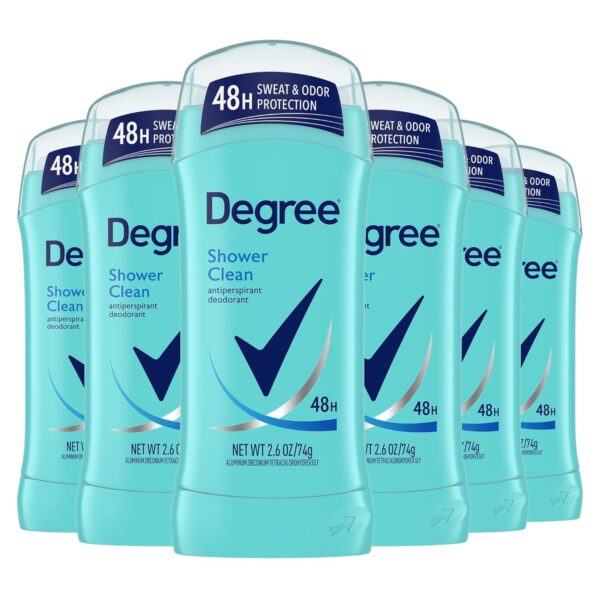 Degree Original Antiperspirant Deodorant Shower Clean Pack of 6 48-Hour Sweat & Odor Protection Antiperspirant for Women 2.6 oz