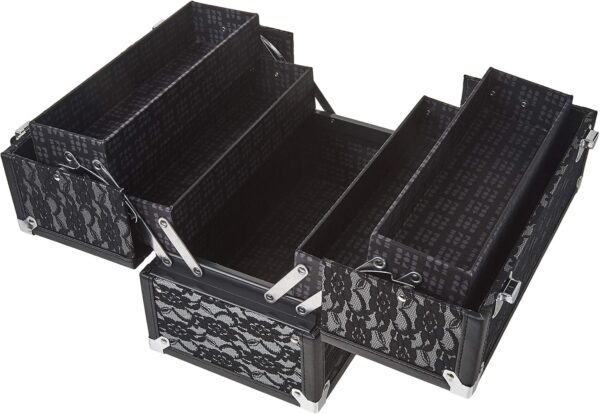 Caboodles Make Me Over 4 Tray Train Case, Cosmetic Storage Case & Organizer, Black Lace, 3.5 Lb