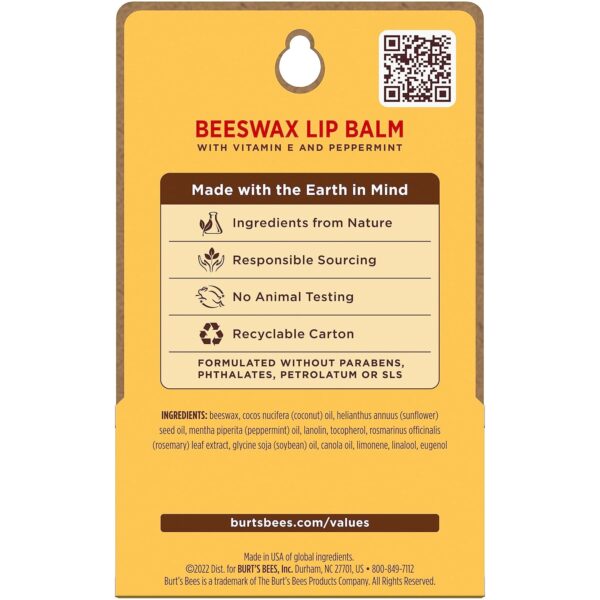 Burt's Bees Lip Balm - Original Beeswax, Lip Moisturizer With Responsibly Sourced Beeswax, Tint-Free, Natural Origin Conditioning Treatment, 2 Tubes, 0.15 oz.