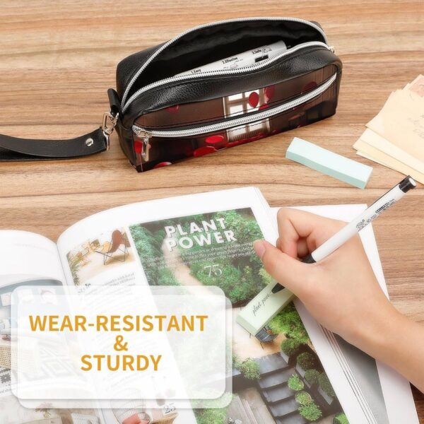 Red Balloons in The Room Pencil Case Large Capacity Leather Pencil Pouch with Zipper, Portable Small Makeup Bag, Office Supplies Organizer for Women Men