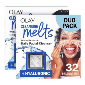 Olay Cleansing Melts + Hyaluronic Face Cleanser, 64 ct. total (2 x 32 ct.), Water-Activated Face Wash to Clean, Tone, and Refresh, Fragrance-Free