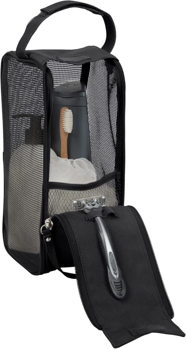 Simplify Hanging Mesh Toiletry Bag | Travel Organizer | Perfect for Dorm | Gym | Back to School | Shampoo | Shower Accessories | Black