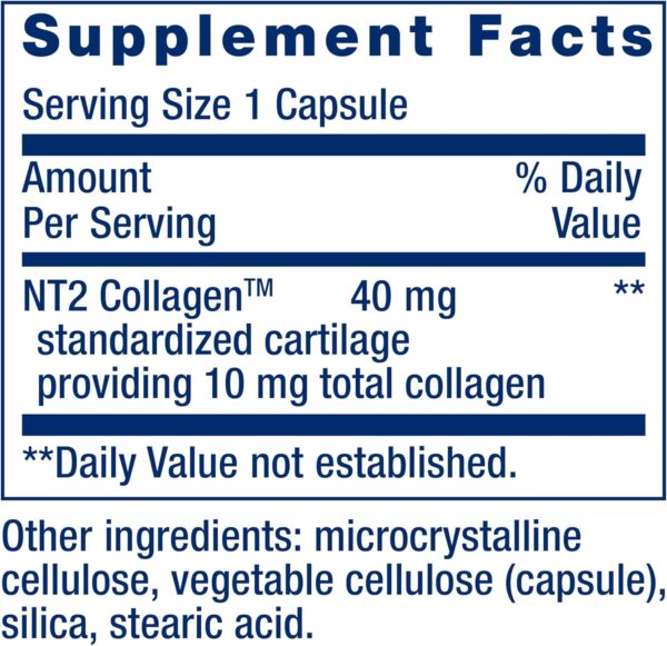 Life Extension NT2 Collagen™, Joint Health Supplement for Joint Comfort & Mobility, Gluten-Free, Non-GMO, 1 Daily, 60 Small Capsules