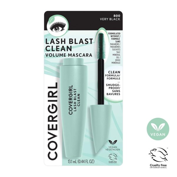 CoverGirl Lash Blast Clean Volume Mascara, Vegan Formula, Volumizing, Smudge-Proof, Cruelty Free, Very Black, 1 Count