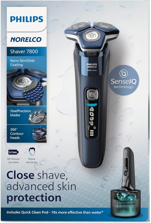 Philips Norelco Shaver 7800, Rechargeable Wet & Dry Electric Shaver with SenseIQ Technology, Quick Clean Pod, Charging Stand, Travel Case and Pop-up Trimmer, S7885/85