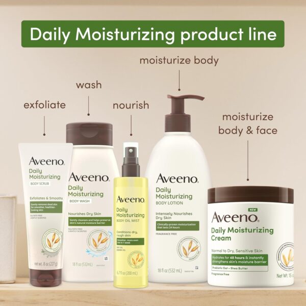 Aveeno Daily Moisturizing Cream with Prebiotic Oat & Shea Butter, Body, Face & Hand Cream for Normal to Dry, Sensitive Skin Hydrates for 48 Hours, Fragrance Free & Non-Comedogenic, 20 Oz