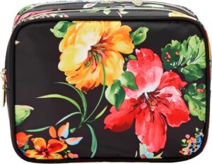 Conair Double Zip Toiletry Travel Bag-Makeup Organizer, Black Floral, 1 Count (Pack of 1)